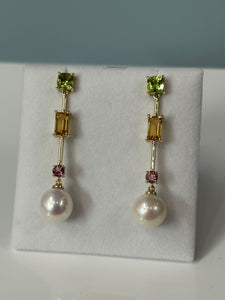 Gemstone and Pearl Earrings