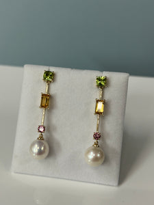 Gemstone and Pearl Earrings