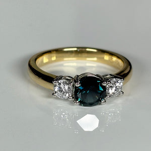 Teal Sapphire and Diamond Ring