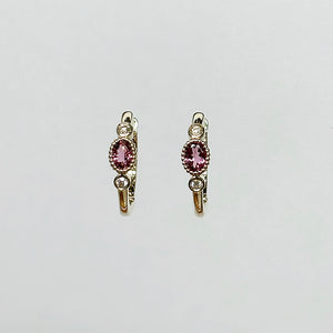 Pink Tourmaline and Diamond Huggies