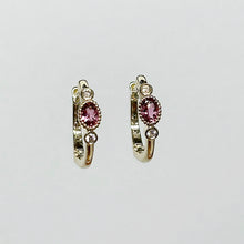 Load image into Gallery viewer, Pink Tourmaline and Diamond Huggies
