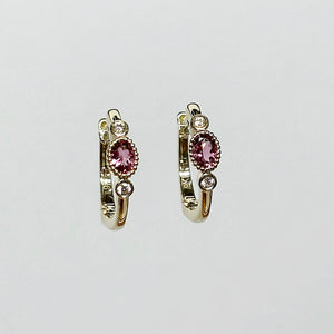 Pink Tourmaline and Diamond Huggies