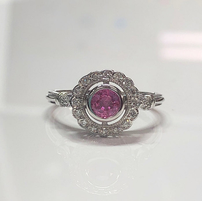 Pink Sapphire and Diamond Ring