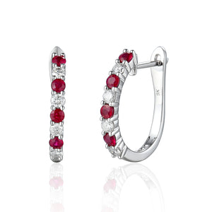 White Gold, Ruby & Diamond Hoop Earrings