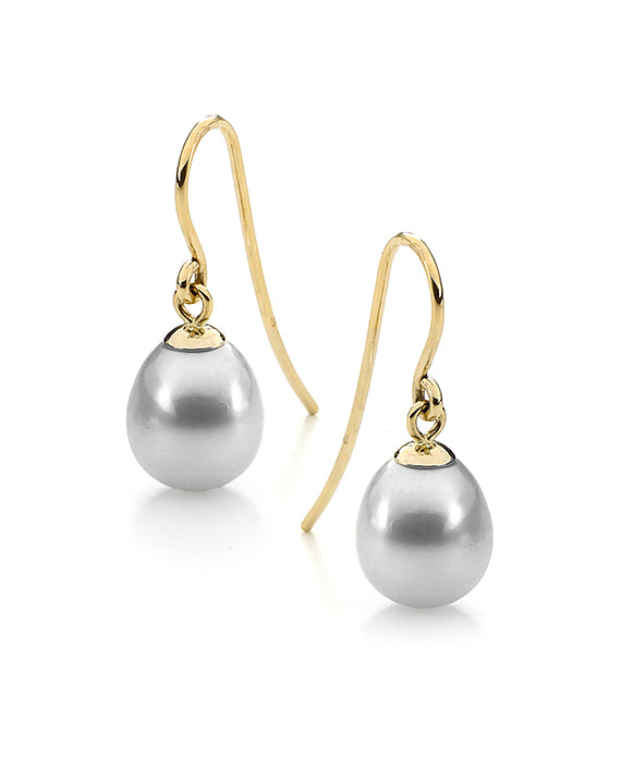 Yellow Gold and Grey Freshwater Pearl Earrings